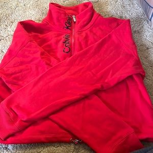 red cropped calvin klein pull over